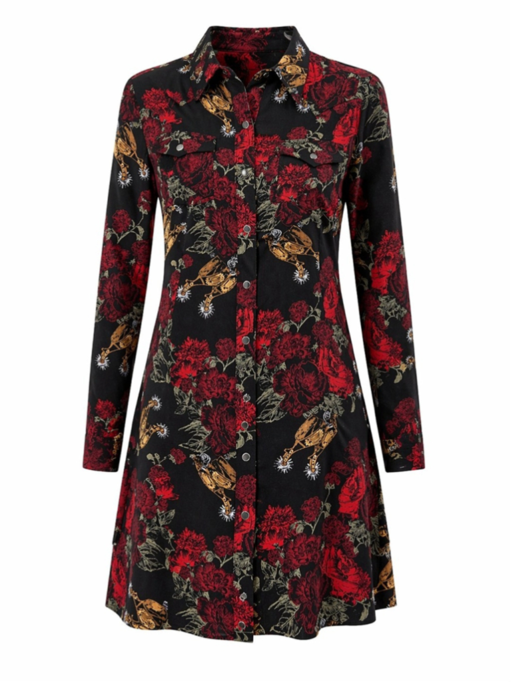 Wrangler Retro Women's Sz S NWT Floral Western Snap Mini Dress Black Rodeo